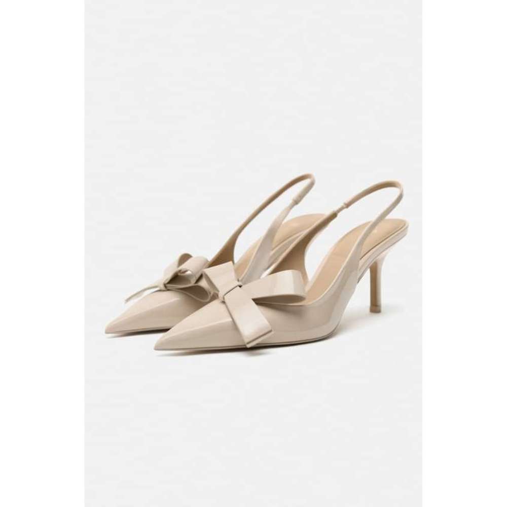 Zara Cream Pointed Heels with Bow - Picture 2 of 8